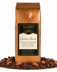 1 lb Coffee bag labeled 'Chocolate Almond' by J.L. Hufford with coffee beans, chocolate shavings, and almonds on a white background