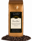 1 lb J.L. Hufford House Blend coffee bag with coffee beans on a white background