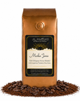 1 lb J.L. Hufford Mocha Java coffee bag with coffee beans and mocha powder on a white background