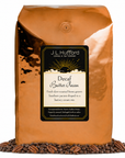 5 lb Coffee bag labeled 'Decaf Butter Pecan' by J.L. Hufford with coffee beans and pecans on a white background
