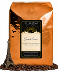 5 lb Espresso Bold coffee beans bag with coffee beans and the Eiffel tower in front displayed on a white background