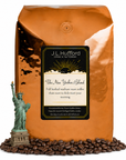 5 lb J.L. Hufford The New Yorker Blend coffee bag with coffee beans and statue of liberty on a white background