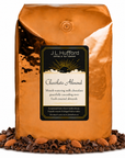 5 lb Coffee bag labeled 'Chocolate Almond' by J.L. Hufford with coffee beans, chocolate shavings, and almonds on a white background