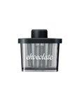 A clear plastic Chocolate attachment with a black lid and a white script label reading 'chocolate' on the front, shown against a plain white background.