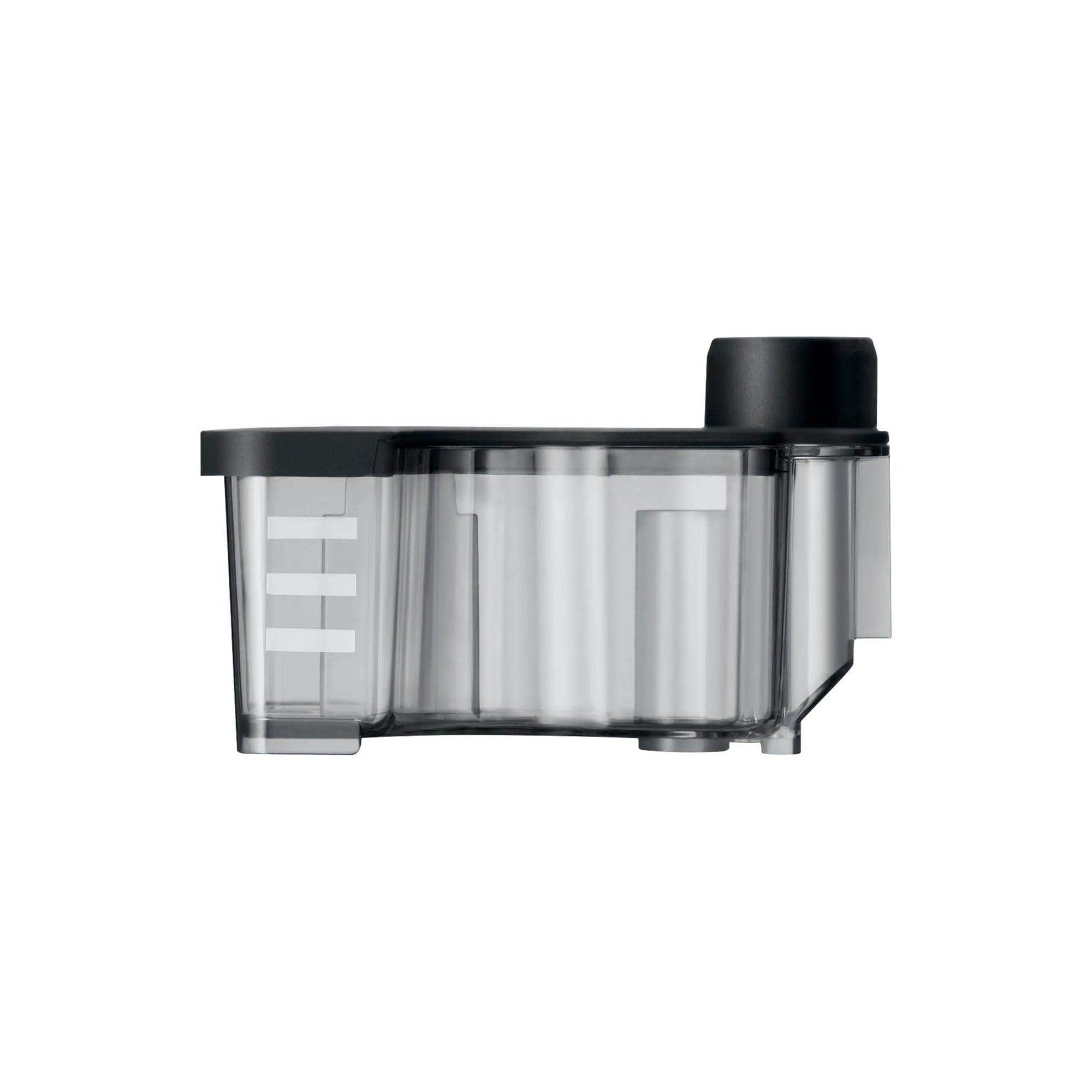 A transparent plastic Chocolate attachment with a black top cap and base, shown from a side profile on a solid white background.