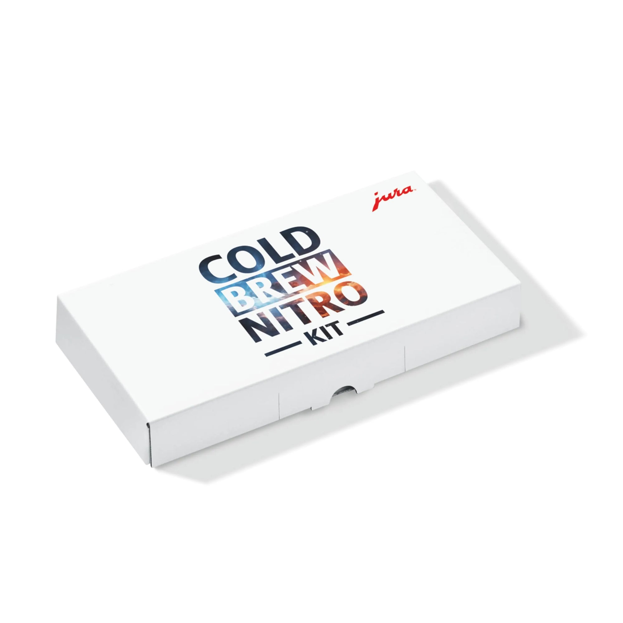 A white cardboard box labeled 'COLD BREW NITRO KIT' with a small red 'jura' logo, photographed on a clean white background with a soft shadow.