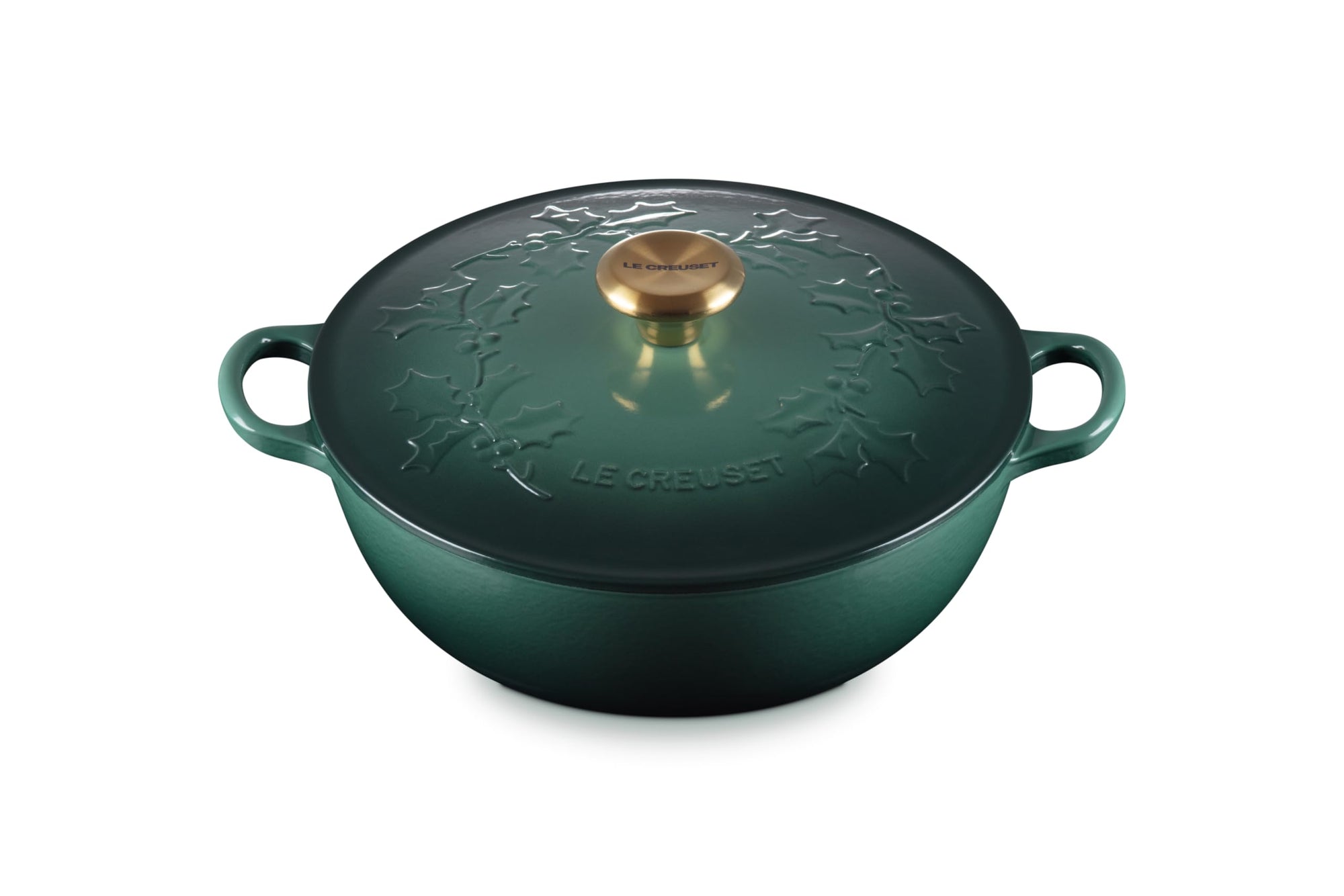 Green Soup pot with leaf decoration on lid with gold knob