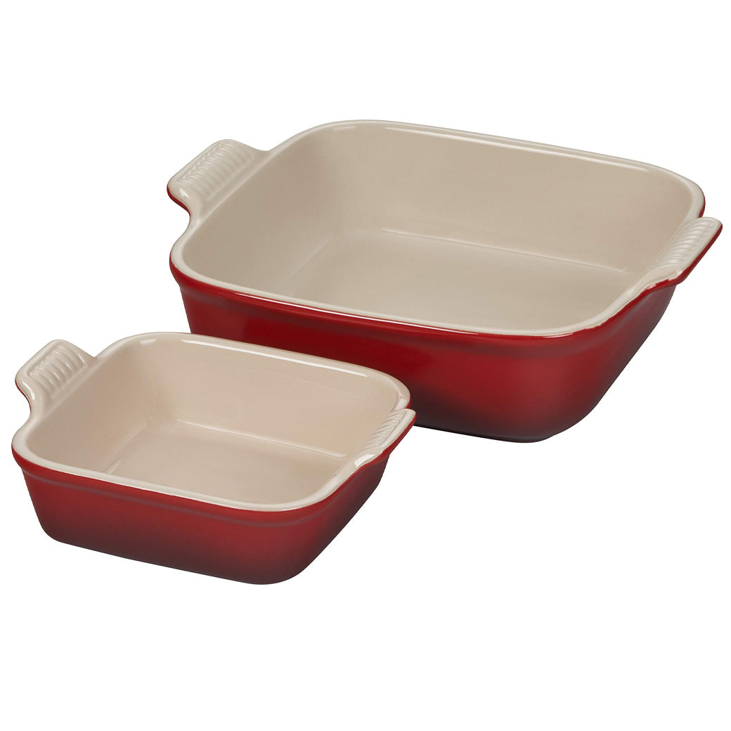 Le Creuset Stoneware Heritage Set of 2 Square Dishes - Cerise | J.L. Hufford