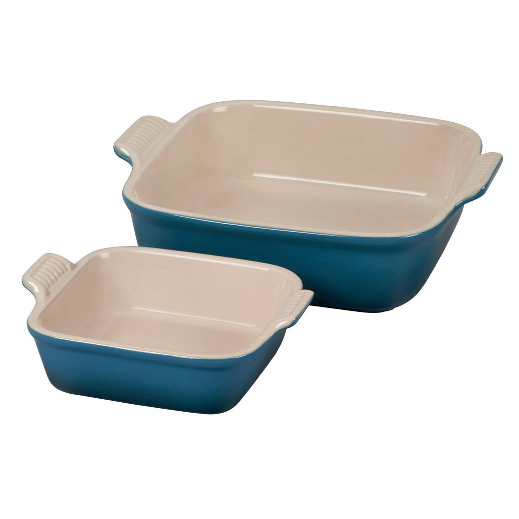 Le Creuset Stoneware Heritage Set of 2 Square Dishes - Deep Teal | J.L. Hufford