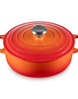 3.5 qt flame Le Creuset Signature Round Wide Dutch Oven with a lid displayed on a white background