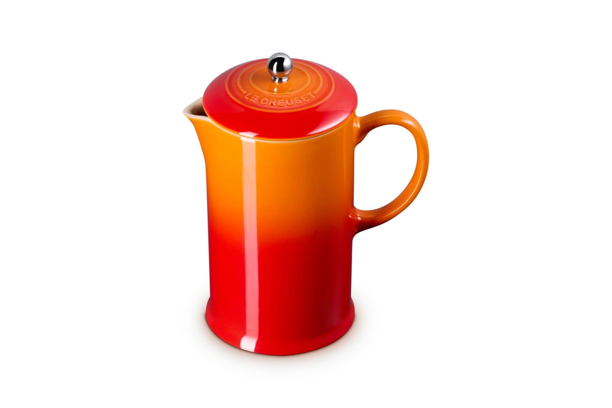Flame Le Creuset Stoneware French Press, 34 oz. displayed on a white background