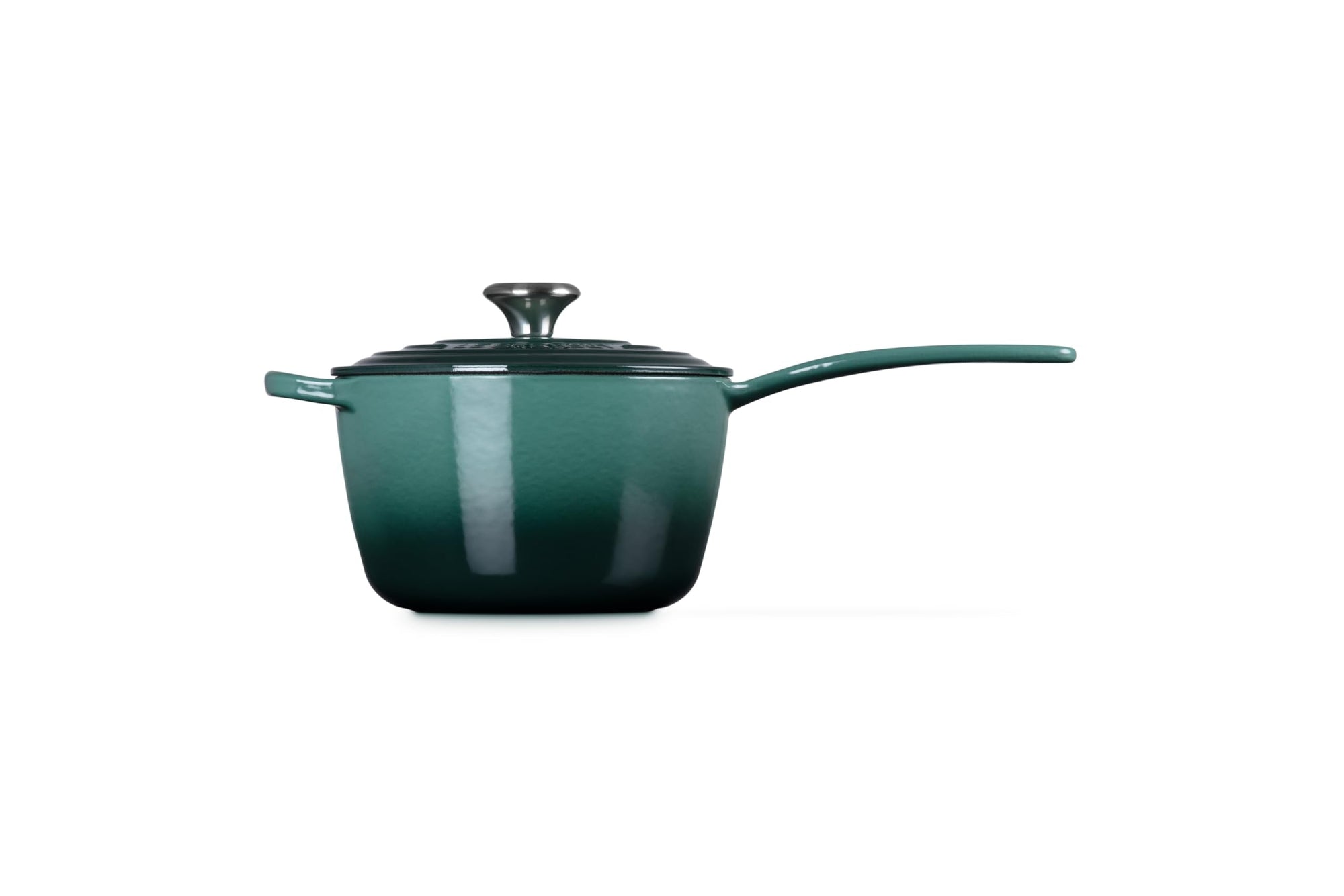 Le Creuset Artichaut enameled cast iron cookware pot with lid side view on a white background