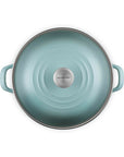 Top view of sea salt pot and sea salt lid on a white background