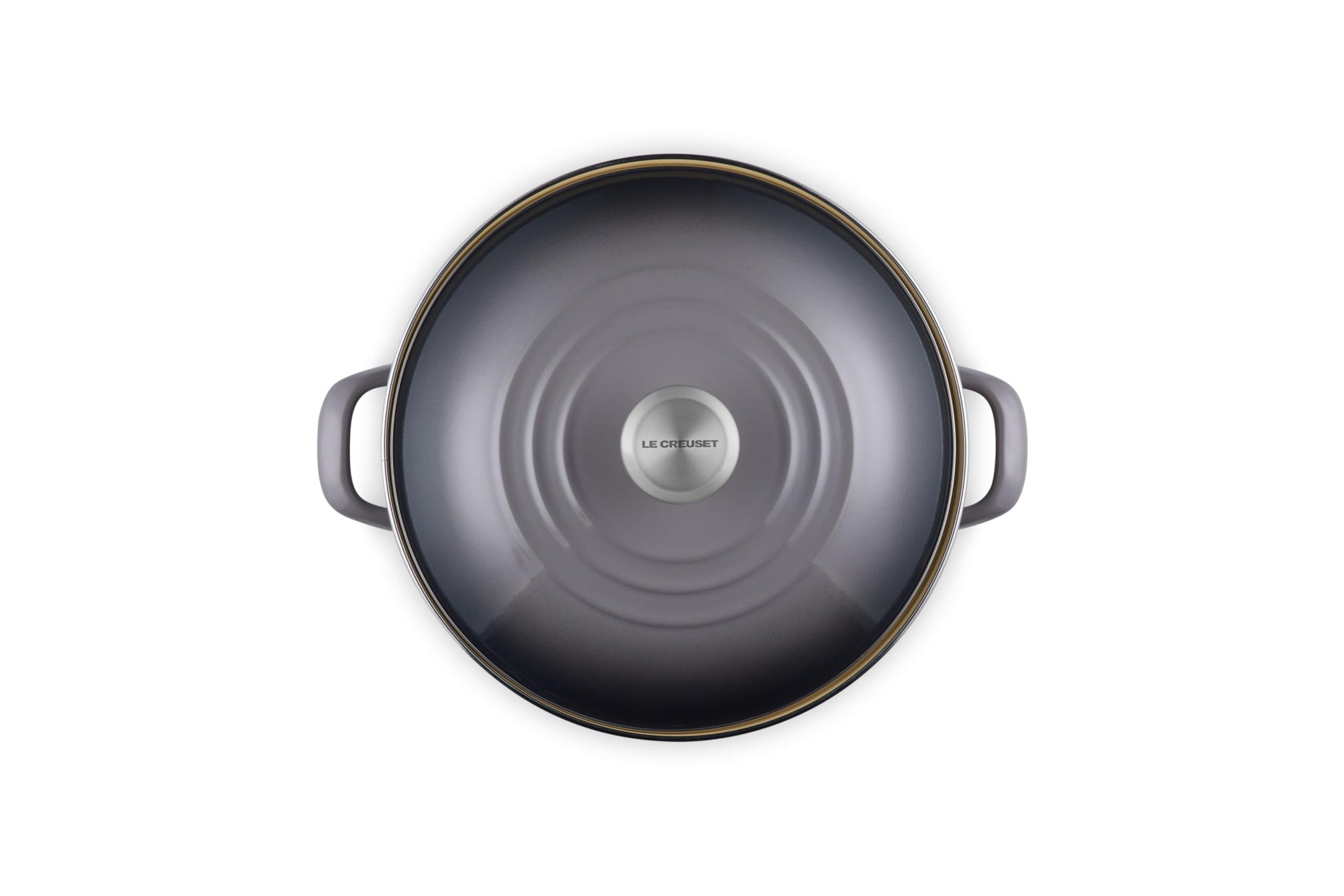 Top view of oyster pot and oyster lid on a white background