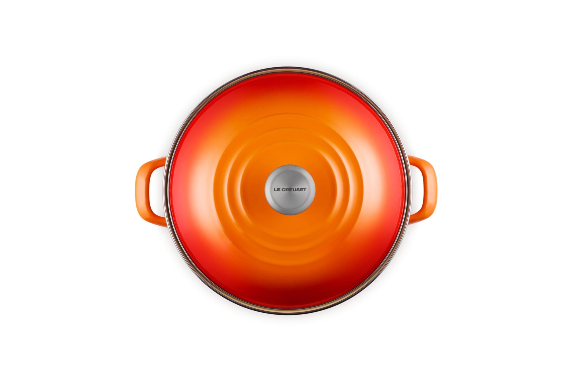 Top view of flame pot and flame lid on a white background