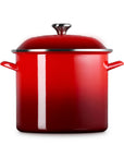 Front view of cerise pot and cerise lid on a white background