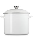 Front view of white pot and white lid on a white background