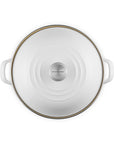 Top view of white pot and white lid on a white background