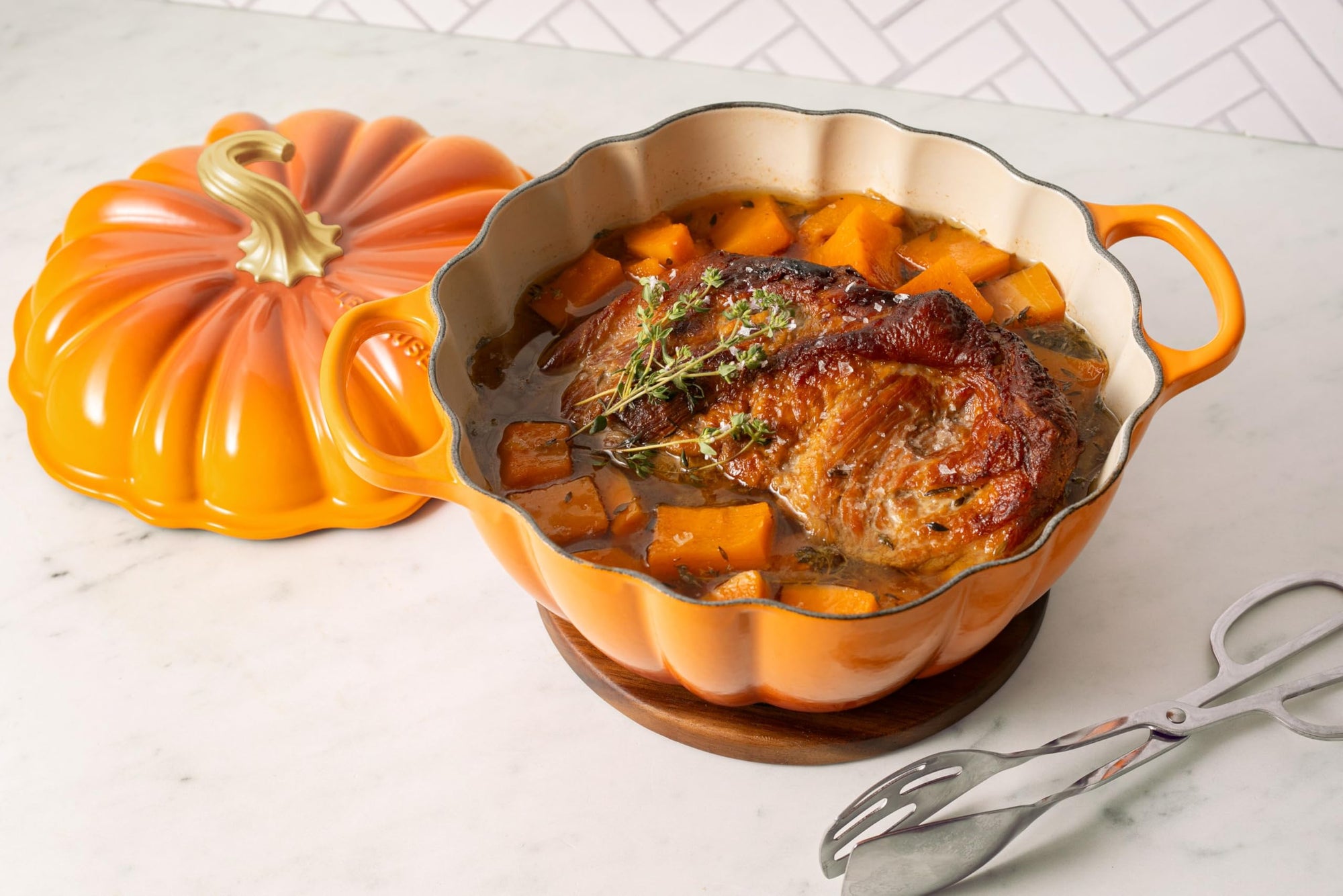 Le Creuset Enameled Cast Iron Figural Pumpkin Cocotte, 4 qt., w/Copper Knob