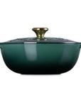 Green Soup pot with lid with gold knob