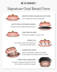 Le Creuset Signature Oval Bread Oven with features listed on a white background