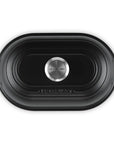 Top view of Licorice bread oven pan with lid and handles displayed on a white background
