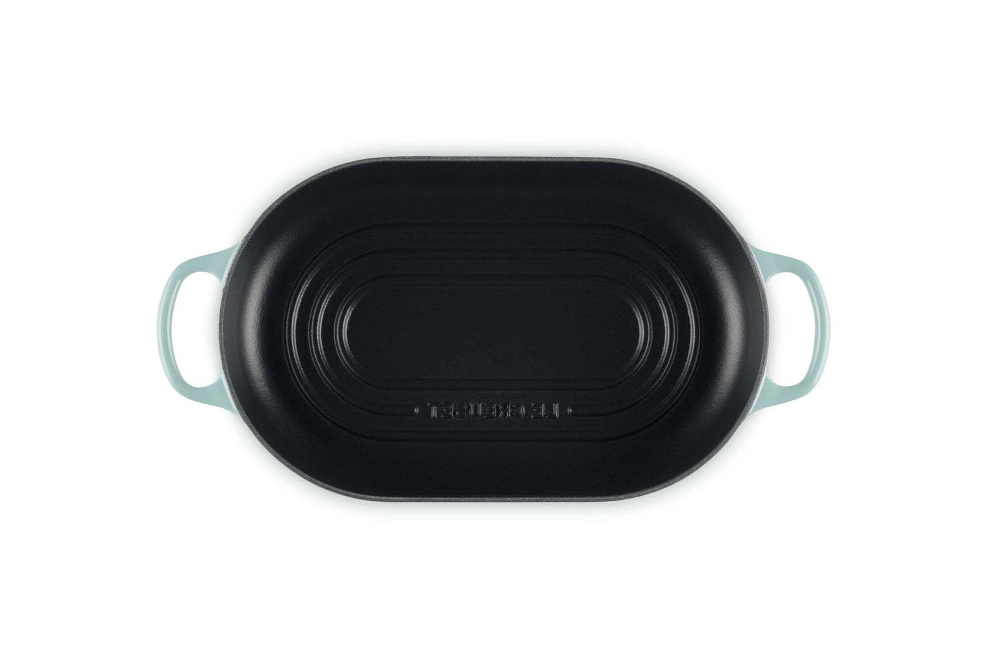 Top view of Seasalt bread oven pan with handles displayed on a white background