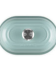 Top view of Seasalt bread oven pan with lid and handles displayed on a white background