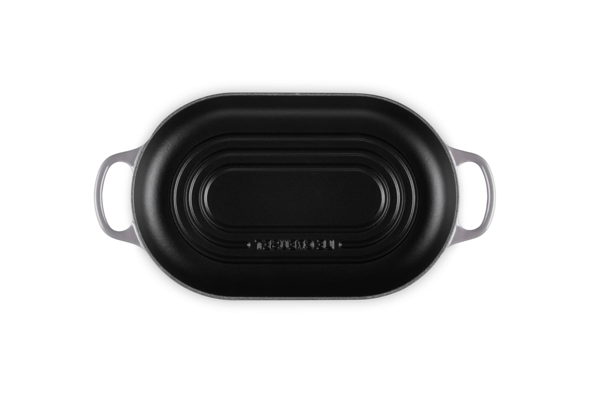 Top view of Oyster bread oven pan with handles displayed on a white background