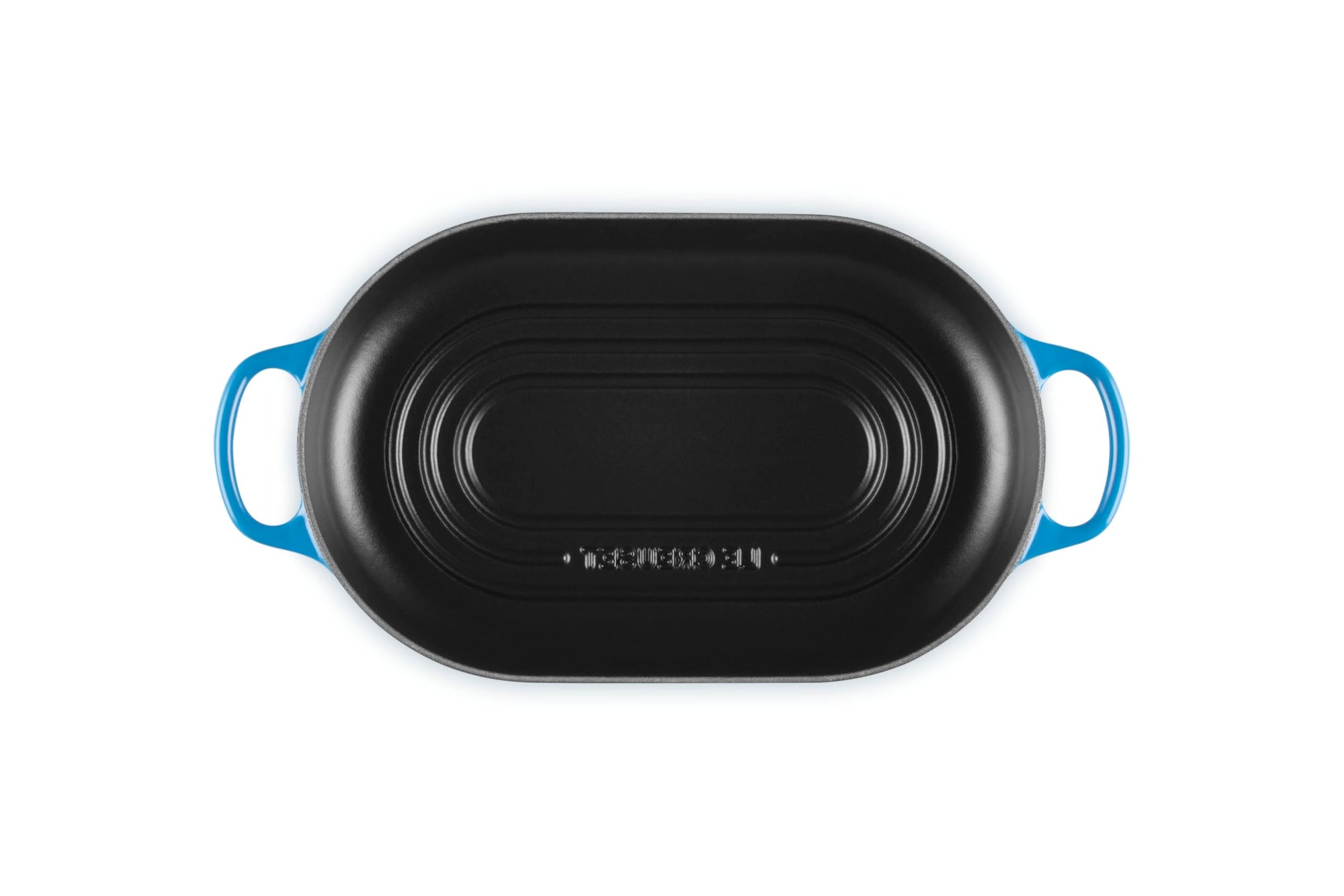 Top view of Marseille bread oven pan with handles displayed on a white background