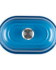 Top view of Marseille bread oven pan with lid and handles displayed on a white background
