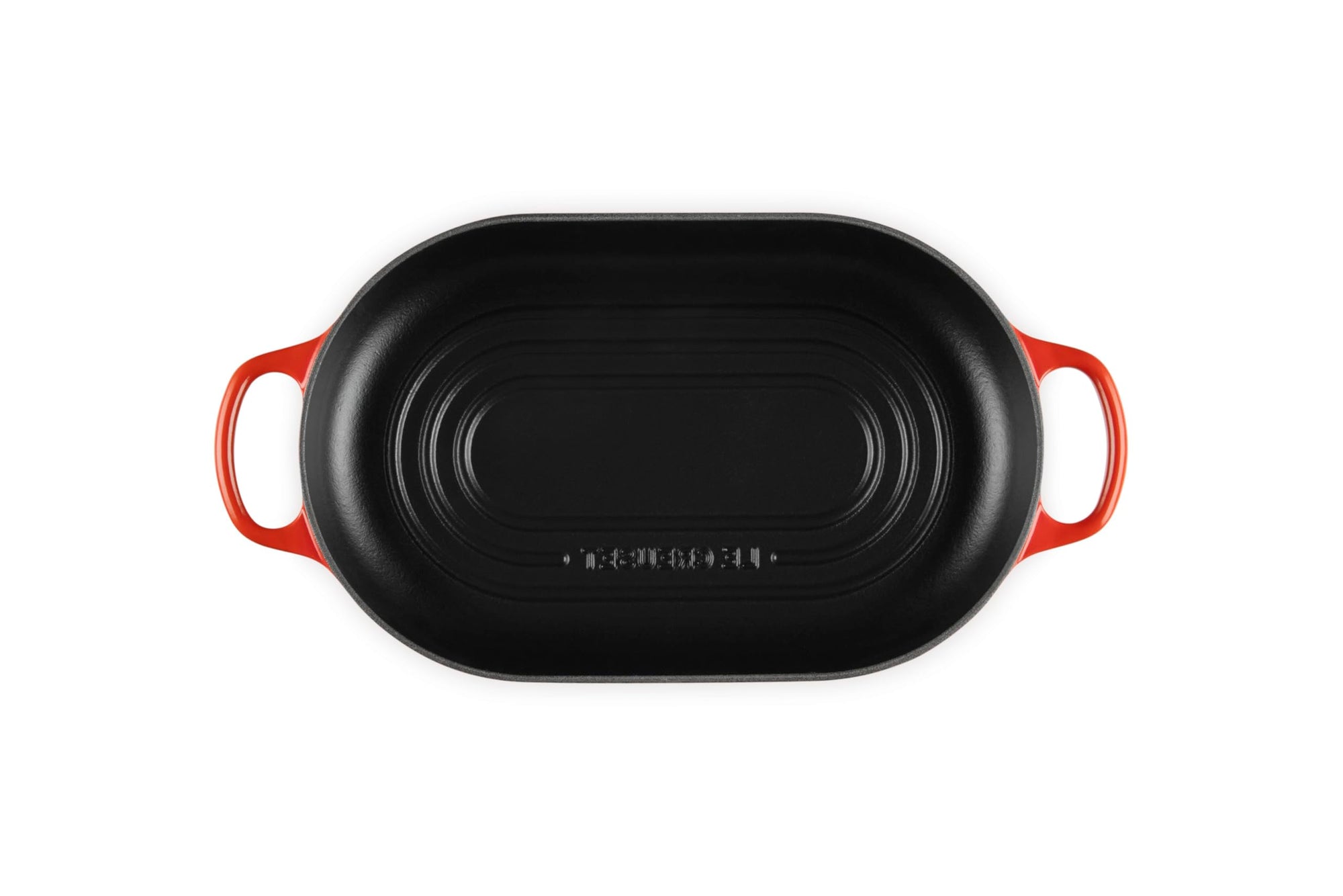 Top view of Cerise bread oven pan with handles displayed on a white background