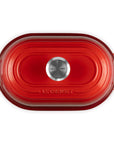 Top view of Cerise bread oven pan with lid and handles displayed on a white background