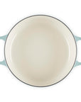 Top view of 3.5 qt Sea salt Le Creuset Signature Round Wide Dutch Oven displayed on a white background