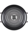 Top view of 3.5 qt Oyster Le Creuset Signature Round Wide Dutch Oven with a lid displayed on a white background