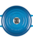 Top view of 3.5 qt Marseille Le Creuset Signature Round Wide Dutch Oven with a lid displayed on a white background