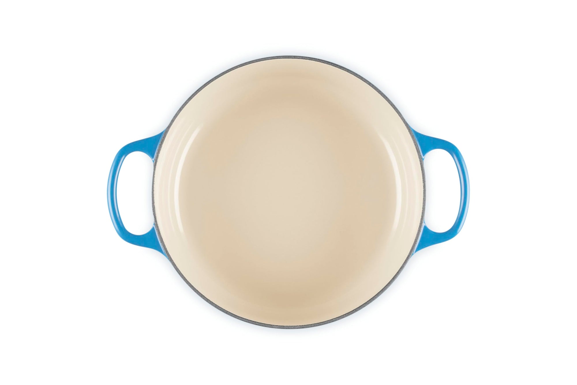 Top view of 3.5 qt Marseille Le Creuset Signature Round Wide Dutch Oven displayed on a white background