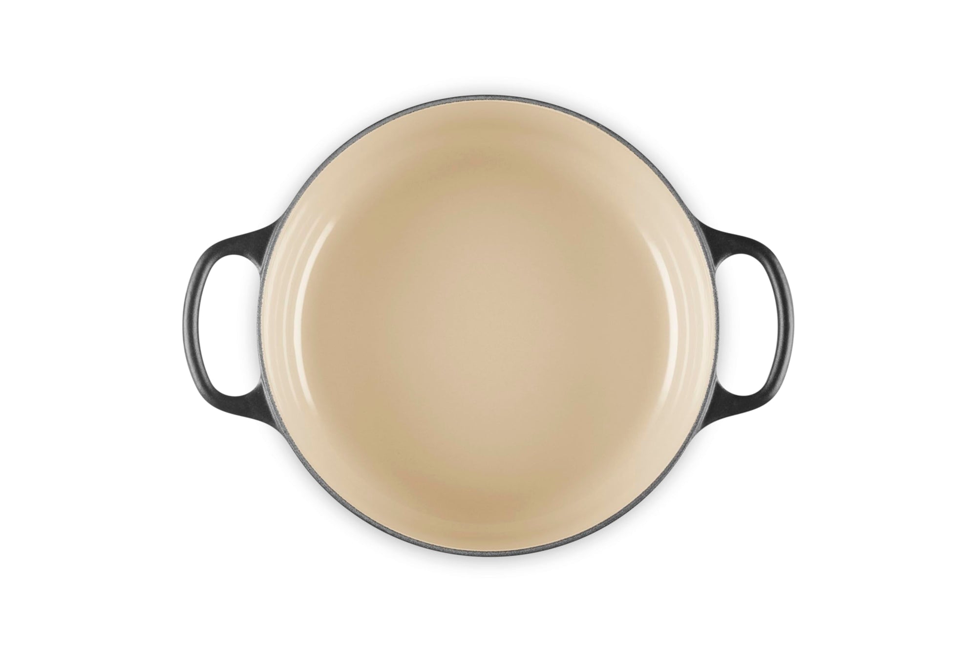 Top view of 3.5 qt Licorice Le Creuset Signature Round Wide Dutch Oven displayed on a white background