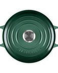 Top view of 3.5 qt artichaut Le Creuset Signature Round Wide Dutch Oven with a lid displayed on a white background