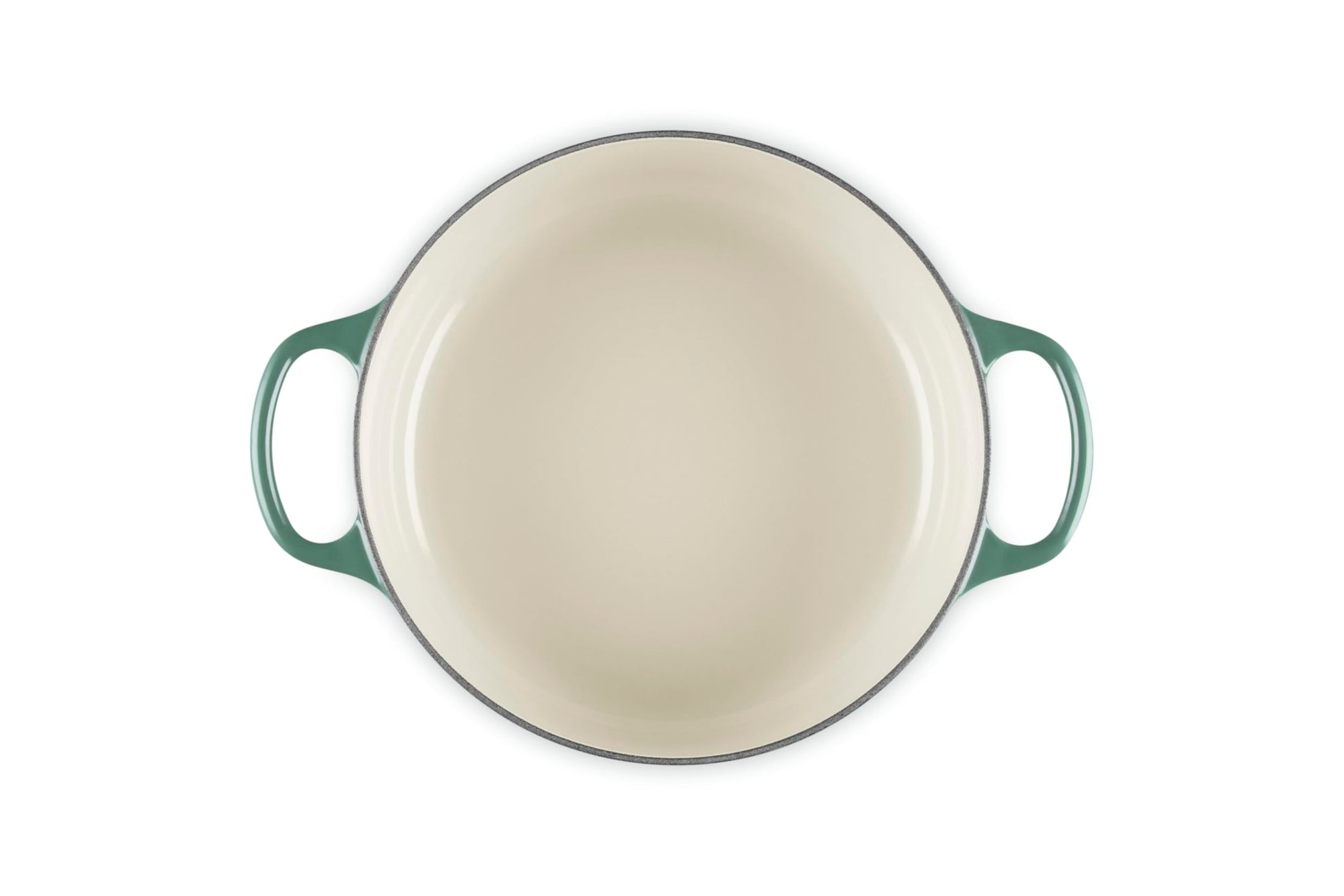 Top view of 3.5 qt artichaut Le Creuset Signature Round Wide Dutch Oven displayed on a white background