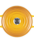Top view of 3.5 qt Nectar Le Creuset Signature Round Wide Dutch Oven with a lid displayed on a white background
