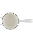 White frying pan with a black rim on a white background