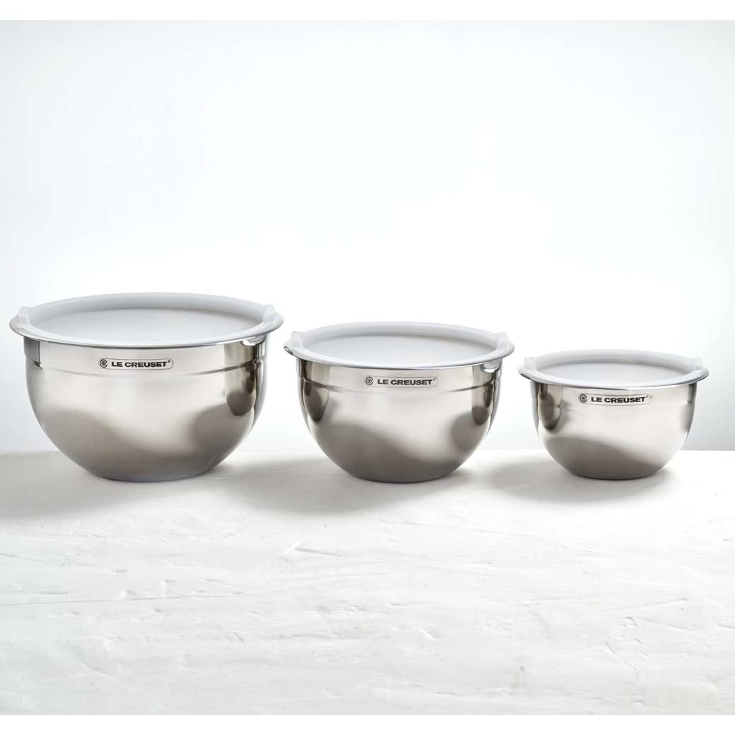 Le Creuset Set of 3 Stainless Steel Mixing Bowls with Lids - Thumbnail 4