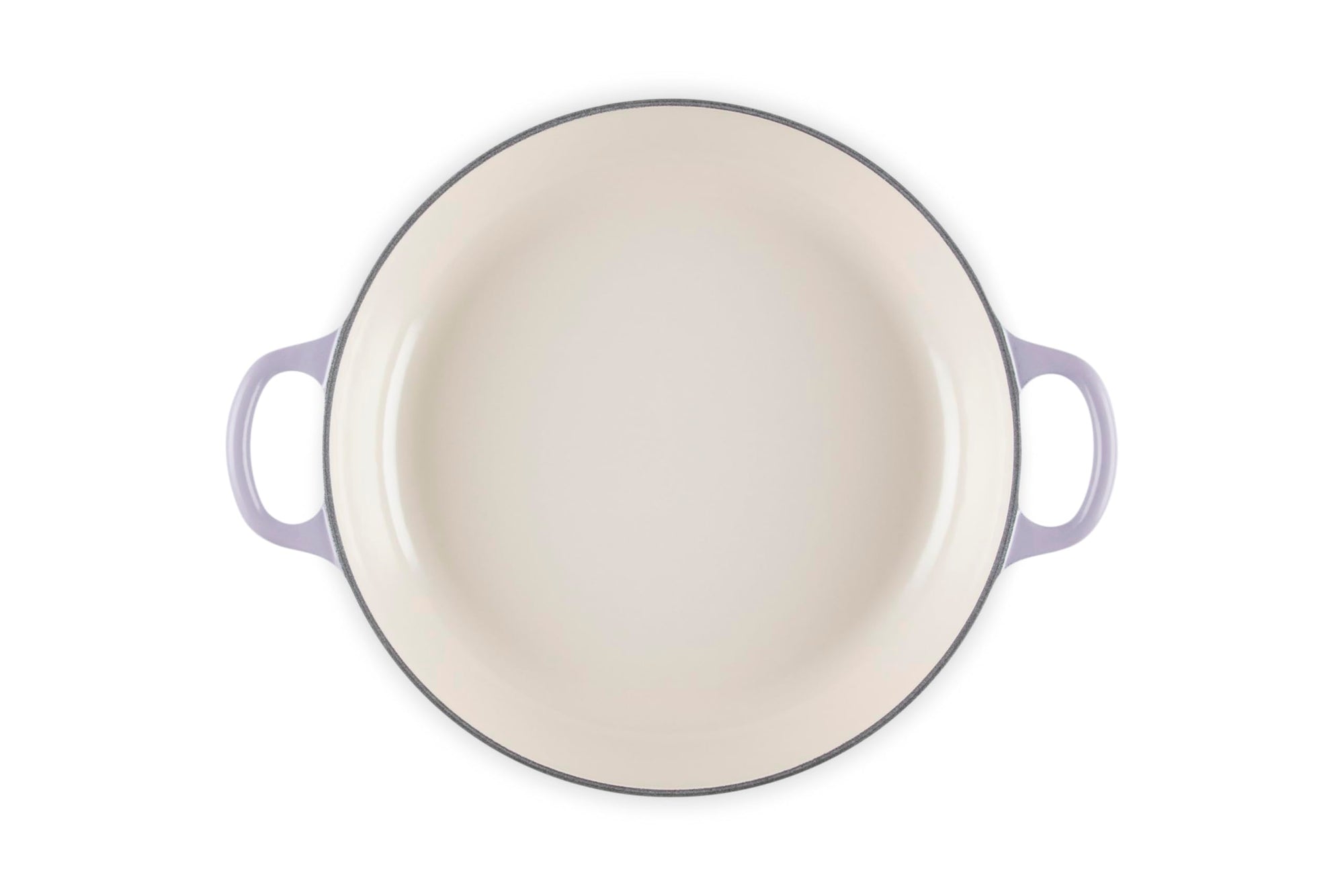 Round enamel pan with handles on a white background