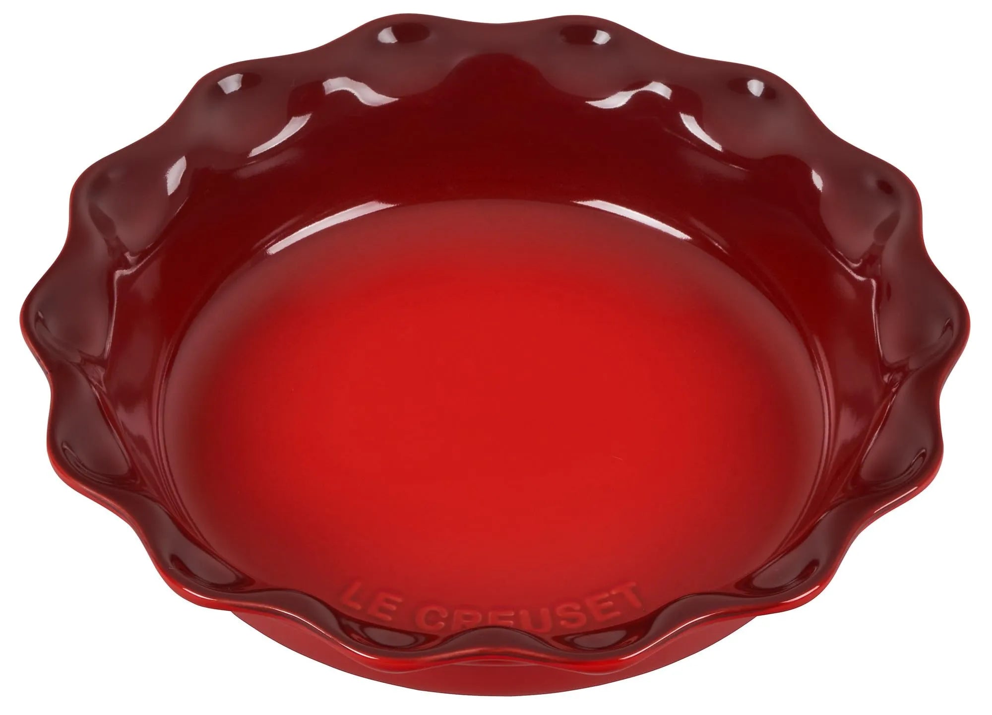 Top view of cerise Heritage 9" Pie Dish displayed on a white background