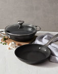 Le Creuset Toughened Nonstick Pro Cookware Set, 3pc. (9.5” Fry Pan & 2.5 qt. Braiser W/Glass Lid)