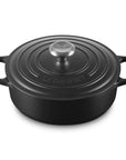 3.5 qt Licorice Le Creuset Signature Round Wide Dutch Oven with a lid displayed on a white background