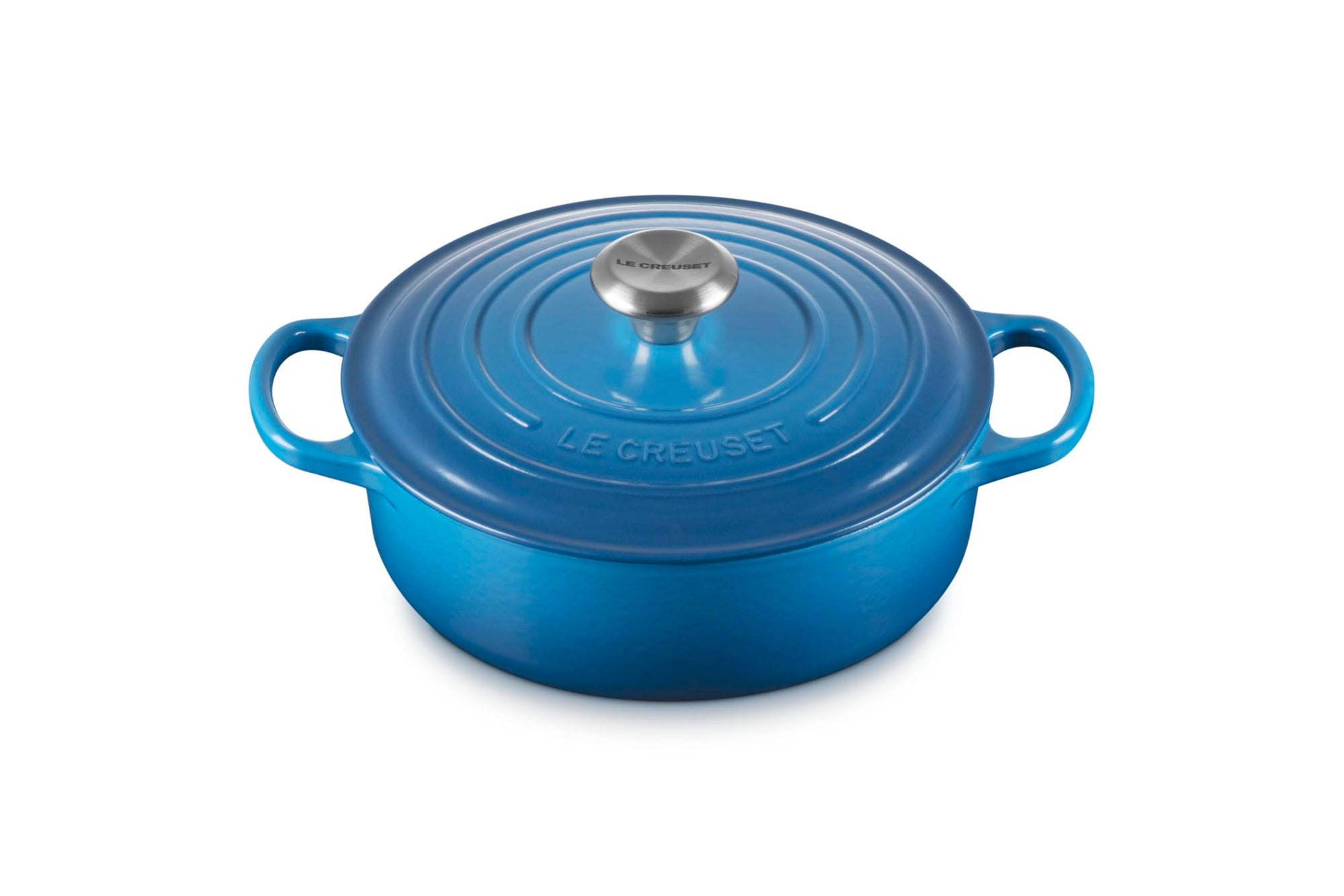 3.5 qt Marseille Le Creuset Signature Round Wide Dutch Oven with a lid displayed on a white background