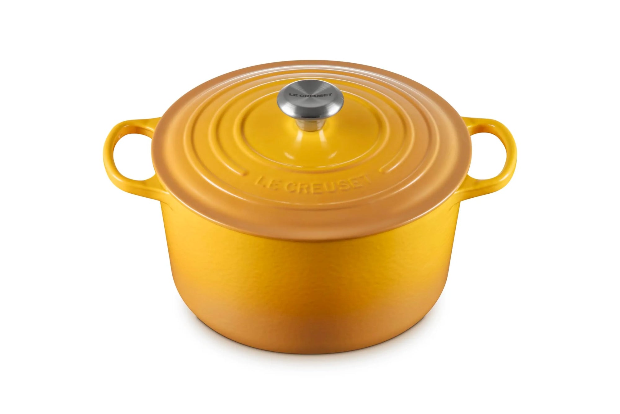 Nectar enameled cast iron Dutch oven with a lid on a white background