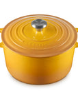 Nectar enameled cast iron Dutch oven with a lid on a white background